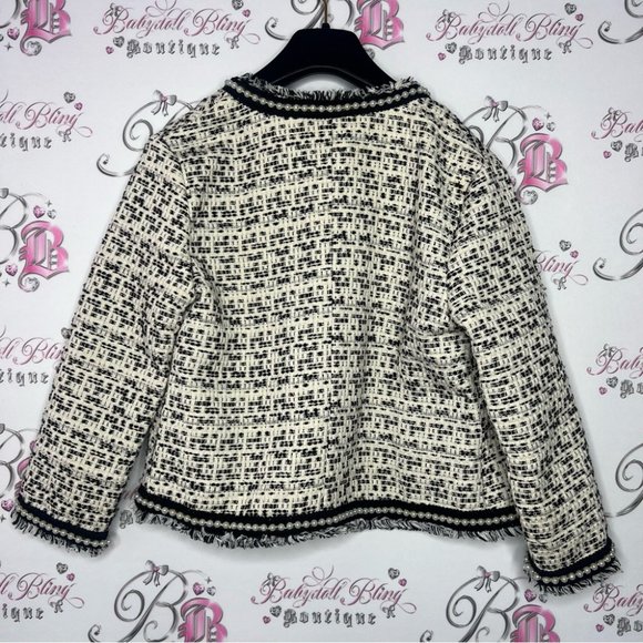 SHEIN blazer with faux pearl trim sparkly cream and black stunning tweed fabric - Picture 10 of 11